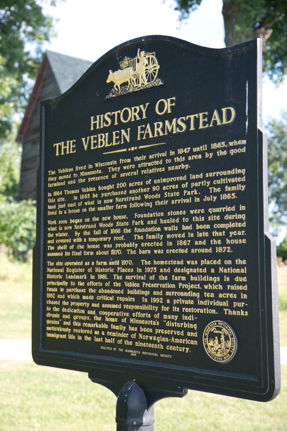 Historic sign telling about Veblen Farm